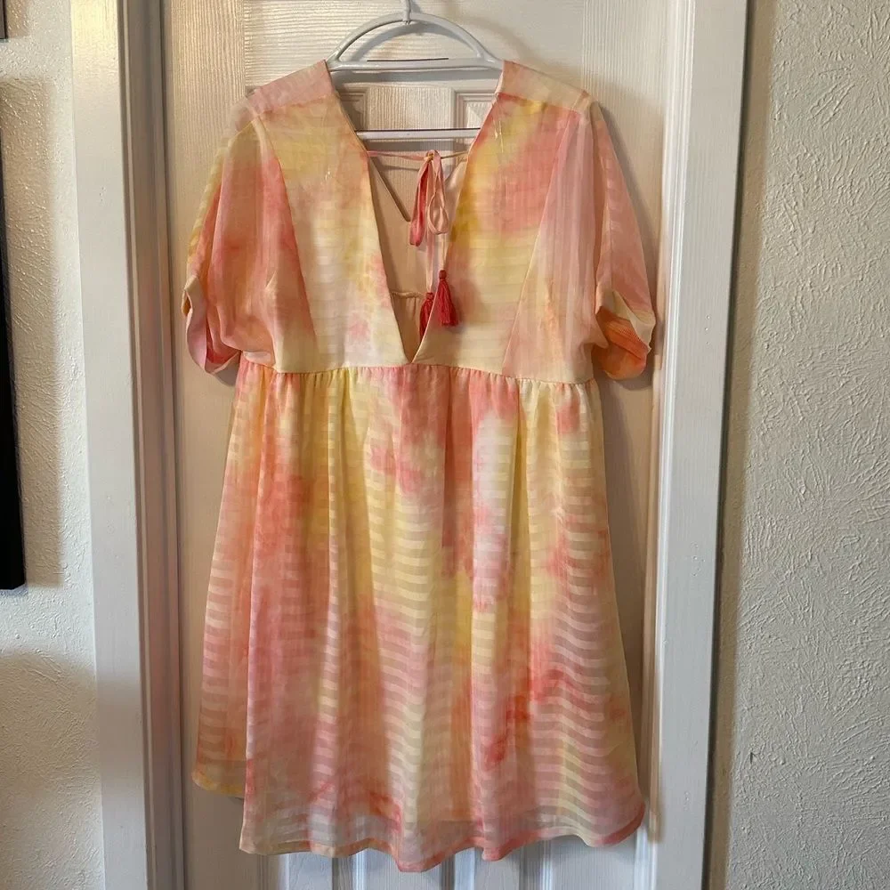 Entro Light Pink Lemon Yellow Mini Dress Medium - Picture 3 of 10